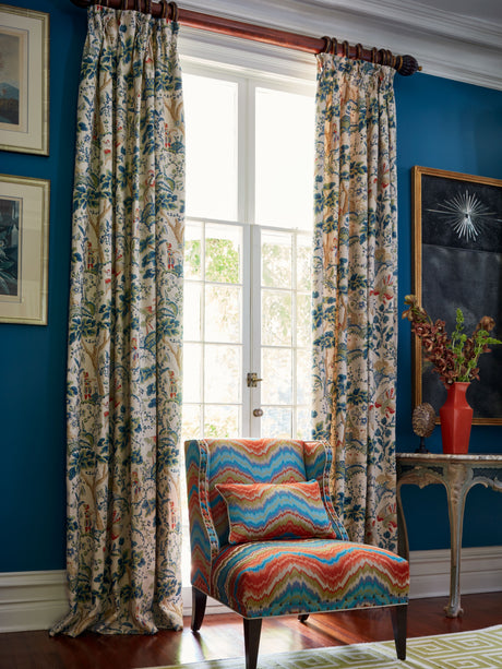 Scalamandre SC 000316590 PEACOCK ON SAND KELMESCOTT HAND BLOCK PRINT Fabric - Eade's Wallpaper