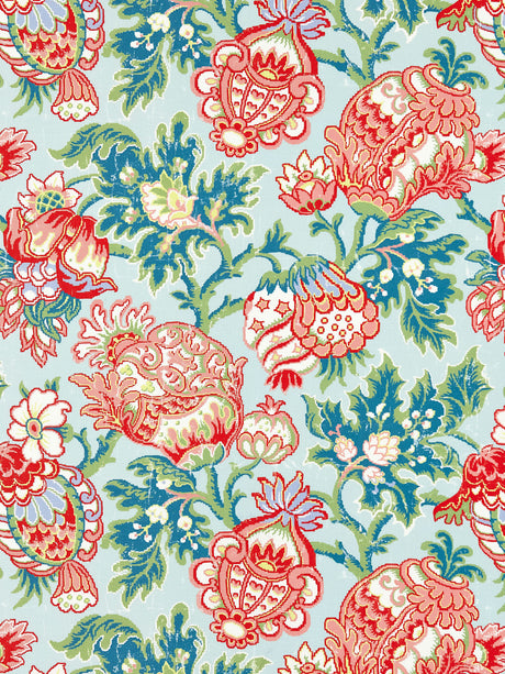 Scalamandre SC 000316593 AQUAMARINE CANTERBURY LINEN PRINT Fabric - Eade's Wallpaper