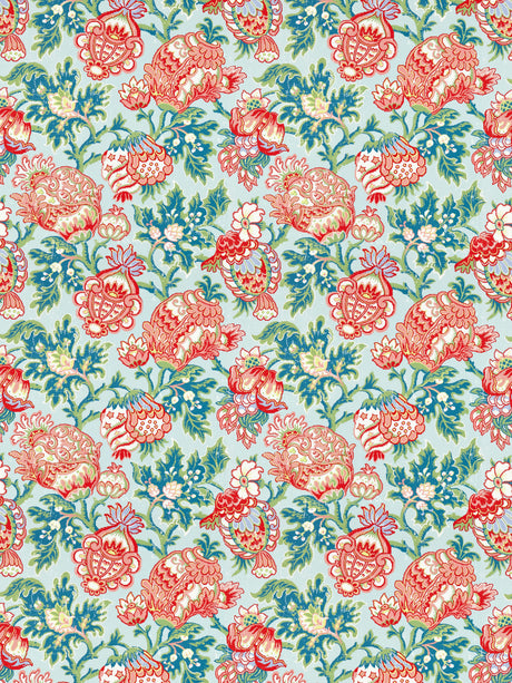 Scalamandre SC 000316593 AQUAMARINE CANTERBURY LINEN PRINT Fabric - Eade's Wallpaper