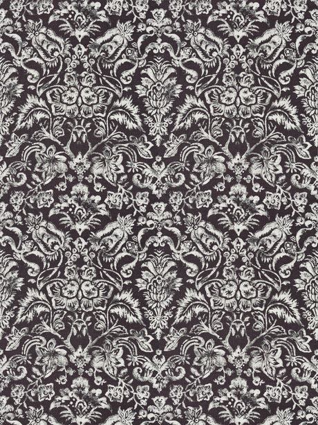 Scalamandre SC 000316598 GRAPHITE & SILVER MANSFIELD DAMASK PRINT Fabric - Eade's Wallpaper