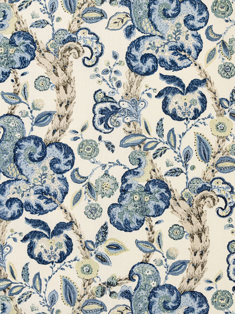 Scalamandre SC 000316603 CHINA BLUE ON IVORY CUMBRIA HAND BLOCK PRINT Fabric - Eade's Wallpaper
