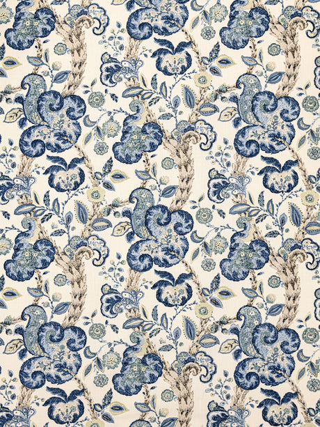 Scalamandre SC 000316603 CHINA BLUE ON IVORY CUMBRIA HAND BLOCK PRINT Fabric - Eade's Wallpaper