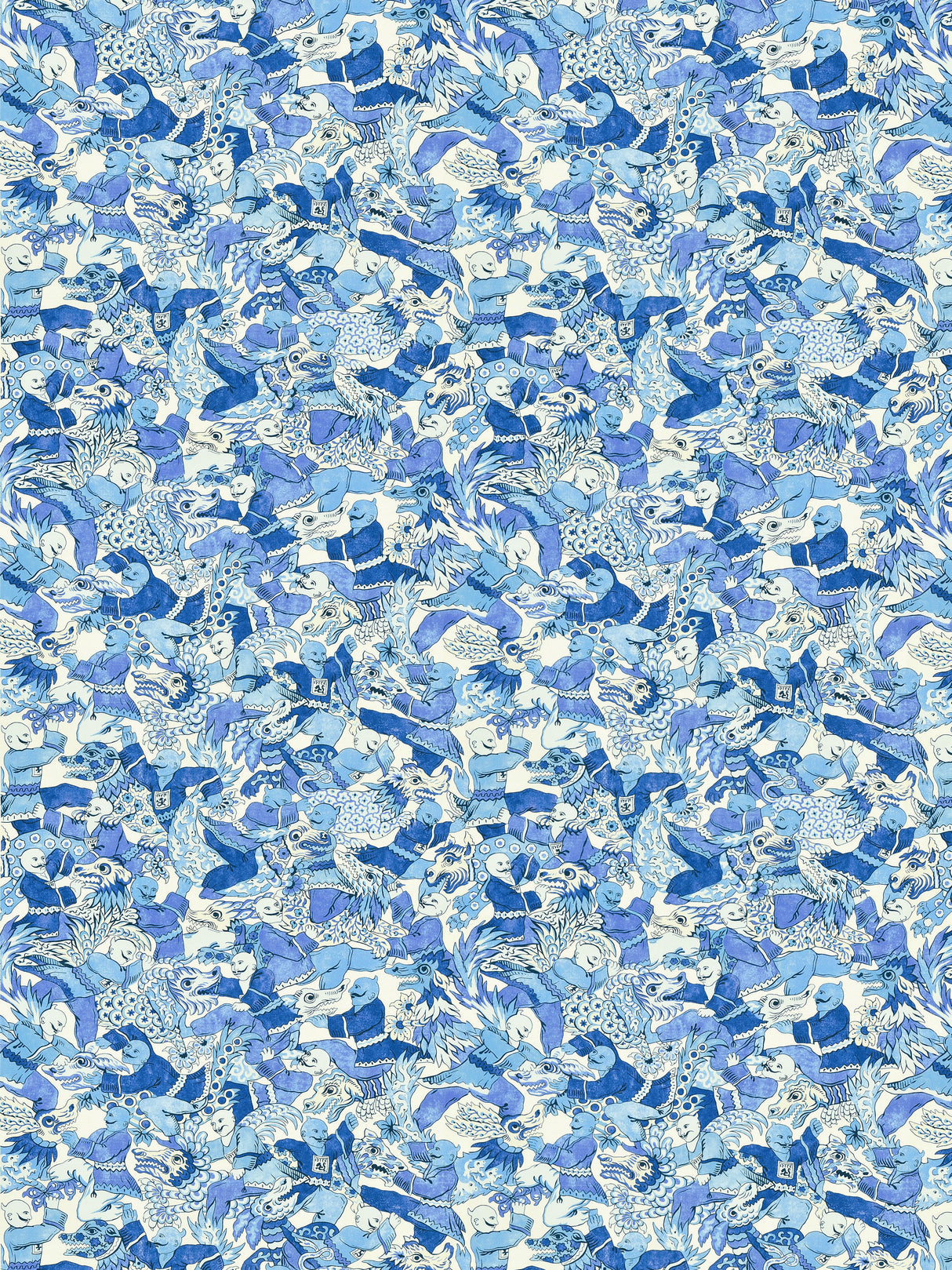 Scalamandre SC 000316612 PORCELAIN DRAGON DANCE Fabric - Eade's Wallpaper