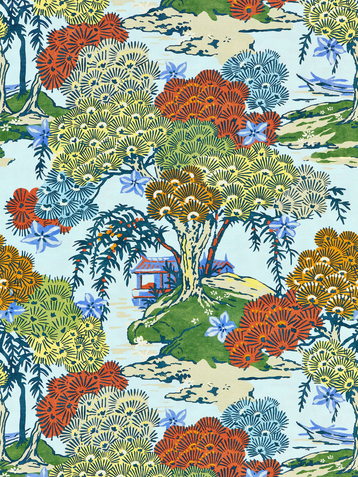 Scalamandre SC 000316627 KALEIDESCOPE SEA OF TREES PRINT Fabric - Eade's Wallpaper