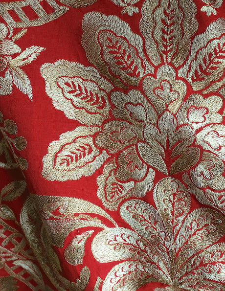 Scalamandre SC 000327086 CARNELIAN ELIZABETH DAMASK EMBROIDERY Fabric - Eade's Wallpaper