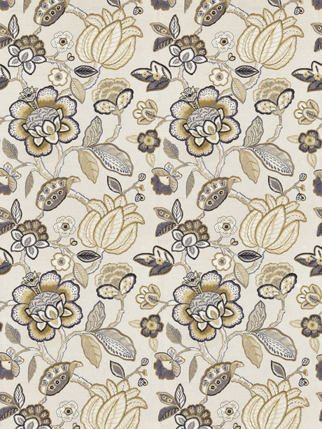 Scalamandre SC 000327126 FLAX COROMANDEL EMBROIDERY Fabric - Eade's Wallpaper