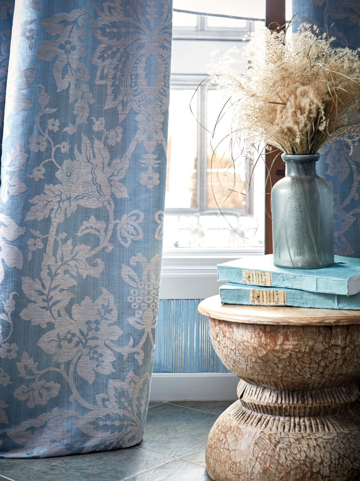 Scalamandre SC 000327136 BLUESTONE METALLINE DAMASK Fabric - Eade's Wallpaper