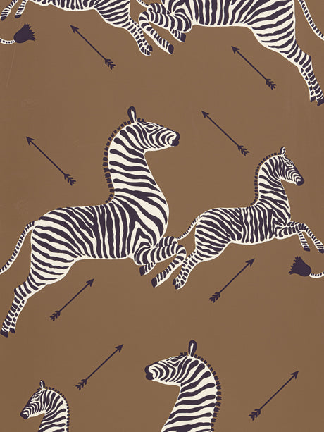 Scalamandre SC 0003WP81388M SAFARI BROWN ZEBRAS - WALLPAPER - Eade's Wallpaper