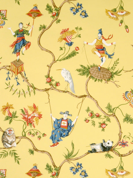 Scalamandre SC 0003WP81605 MULTI ON POLLEN MING CIRCUS WALLPAPER - Eade's Wallpaper