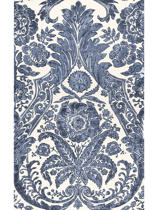 Scalamandre SC 0003WP88354 DENIM LUCIANA DAMASK PRINT WALLPAPER - Eade's Wallpaper