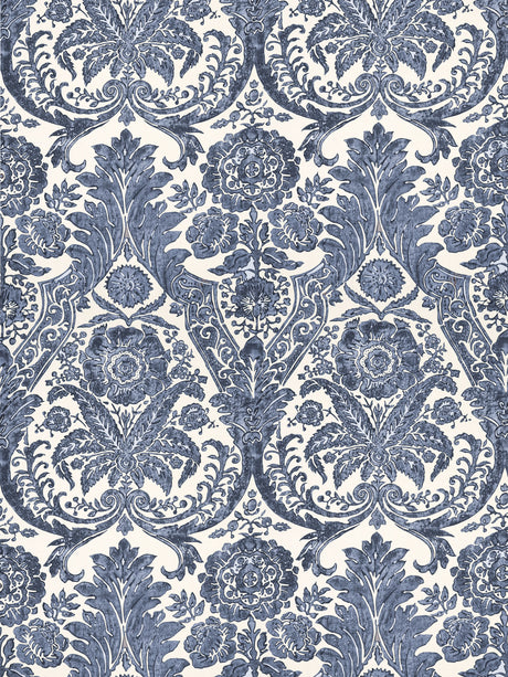 Scalamandre SC 0003WP88354 DENIM LUCIANA DAMASK PRINT WALLPAPER - Eade's Wallpaper