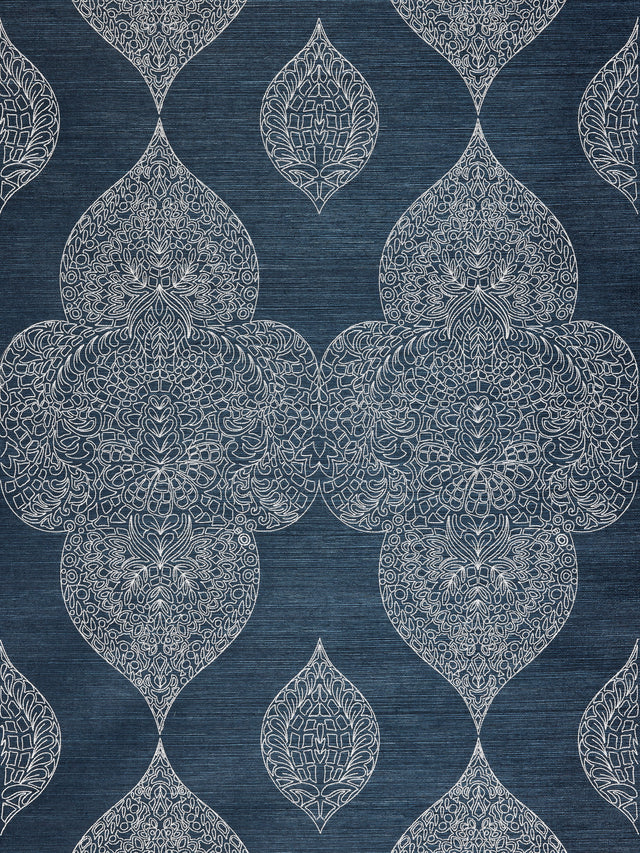 Scalamandre SC 0003WP88555 INDIGO TAJ EMBROIDERED SISAL WALLPAPER - Eade's Wallpaper