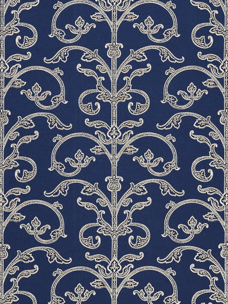 Scalamandre SC 0003WP88558 NAVY SAXONY SCROLL WALLPAPER - Eade's Wallpaper