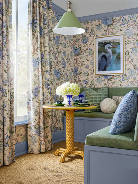 Scalamandre SC 0003WP88585 BLUE GREEN ON CREAM FERN PONDICHERRY WALLPAPER - Eade's Wallpaper