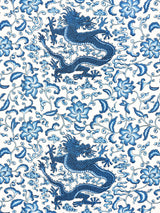 Scalamandre SC 000416558 INDIGO CHI'EN DRAGON LINEN PRINT Fabric - Eade's Wallpaper