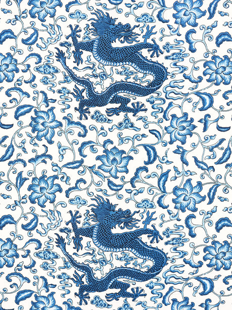 Scalamandre SC 000416558 INDIGO CHI'EN DRAGON LINEN PRINT Fabric - Eade's Wallpaper