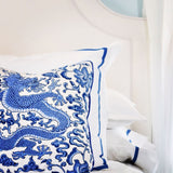 Scalamandre SC 000416558 INDIGO CHI'EN DRAGON LINEN PRINT Fabric - Eade's Wallpaper
