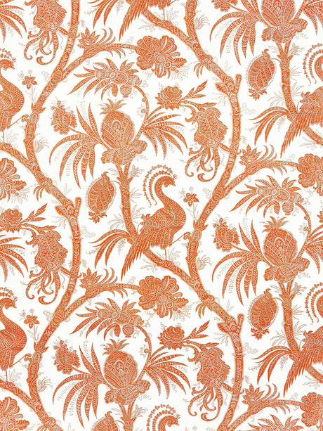 Scalamandre SC 000416575 MANDARIN BALINESE PEACOCK LINEN PRINT Fabric - Eade's Wallpaper
