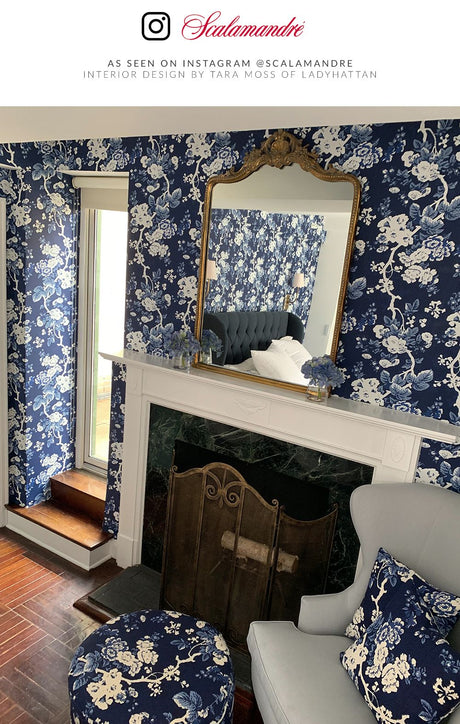 Scalamandre SC 000416602 INDIGO ASCOT LINEN PRINT Fabric - Eade's Wallpaper