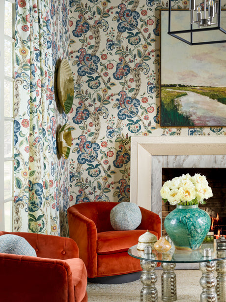 Scalamandre SC 000416603 MULTI ON CREAM CUMBRIA HAND BLOCK PRINT Fabric - Eade's Wallpaper