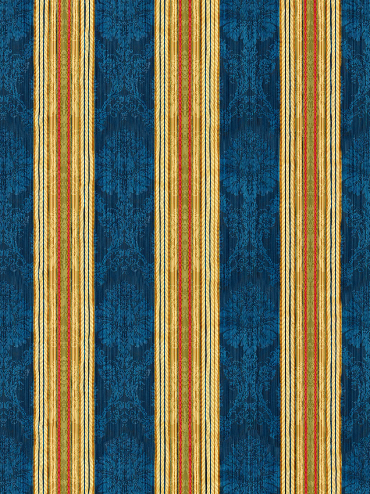 Scalamandre SC 000426166 MULTI ON COBALT SANTA MARGARITA Fabric - Eade's Wallpaper