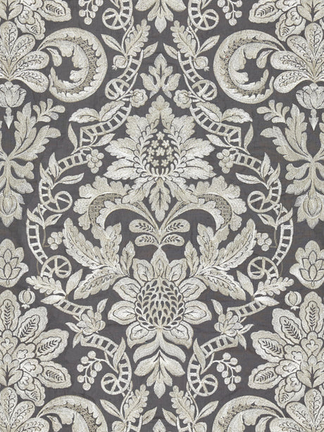 Scalamandre SC 000427086 CHARCOAL ELIZABETH DAMASK EMBROIDERY Fabric - Eade's Wallpaper