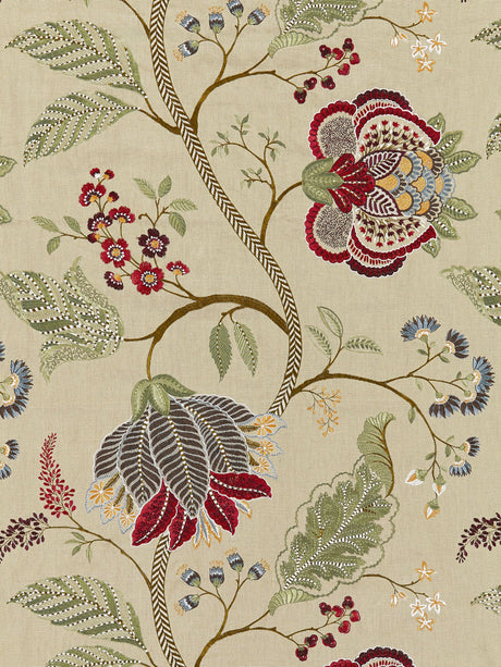 Scalamandre SC 000427175 CINNAMON PALAMPORE EMBROIDERY Fabric - Eade's Wallpaper