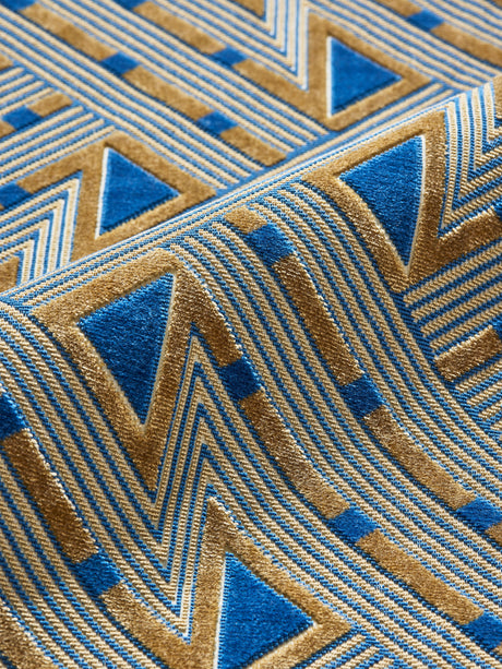 Scalamandre SC 000427323 BLUE AND GOLD KASAI VELVET Fabric - Eade's Wallpaper