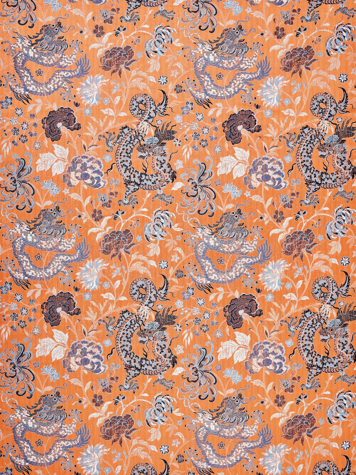 Scalamandre SC 000427327 PERSIMMON BLUE DRAGON TABLEAU Fabric - Eade's Wallpaper