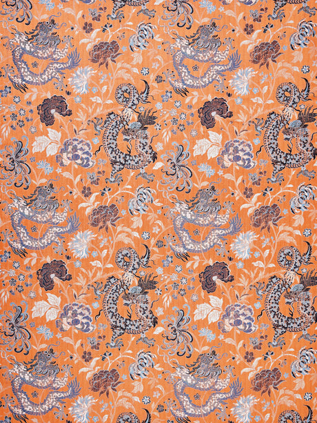 Scalamandre SC 000427327 PERSIMMON BLUE DRAGON TABLEAU Fabric - Eade's Wallpaper