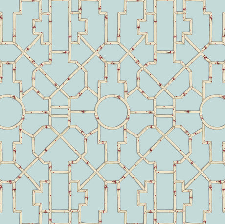 Scalamandre SC 0004WP81630 CREAM & RED ON AQUA BALDWIN BAMBOO WALLPAPER - Eade's Wallpaper