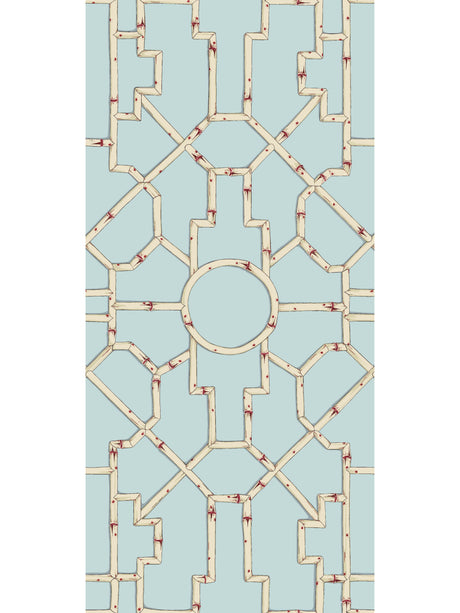 Scalamandre SC 0004WP81630 CREAM & RED ON AQUA BALDWIN BAMBOO WALLPAPER - Eade's Wallpaper