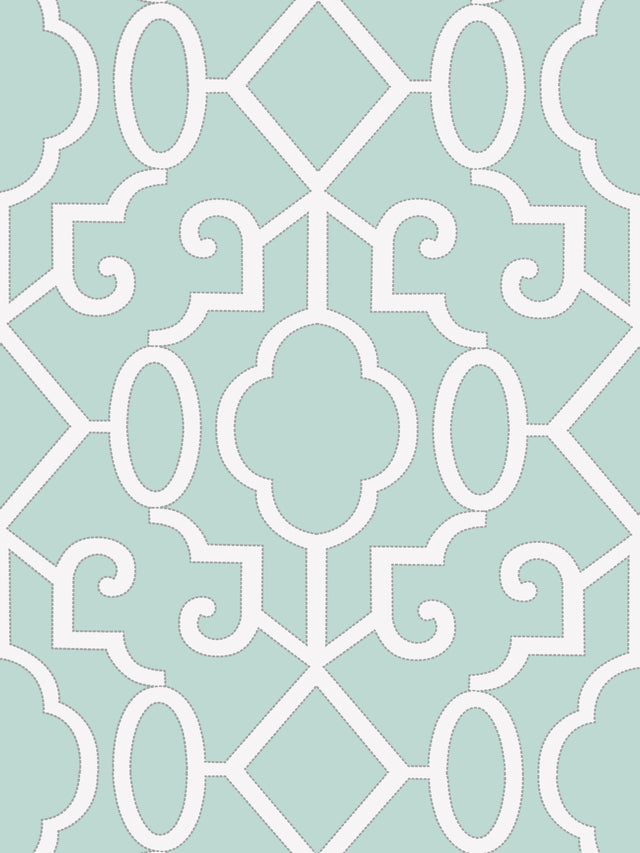 Scalamandre SC 0004WP88356 AQUAMARINE MING FRETWORK WALLPAPER - Eade's Wallpaper