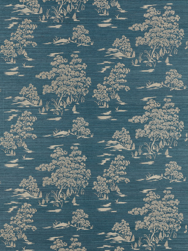 Scalamandre SC 0004WP88445 PEACOCK KATSURA EMBROIDERED TOILE WALLPAPER - Eade's Wallpaper