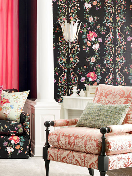 Scalamandre SC 0004WP88566 ONYX RUBY CAMELLIA TRELLIS WALLPAPER - Eade's Wallpaper