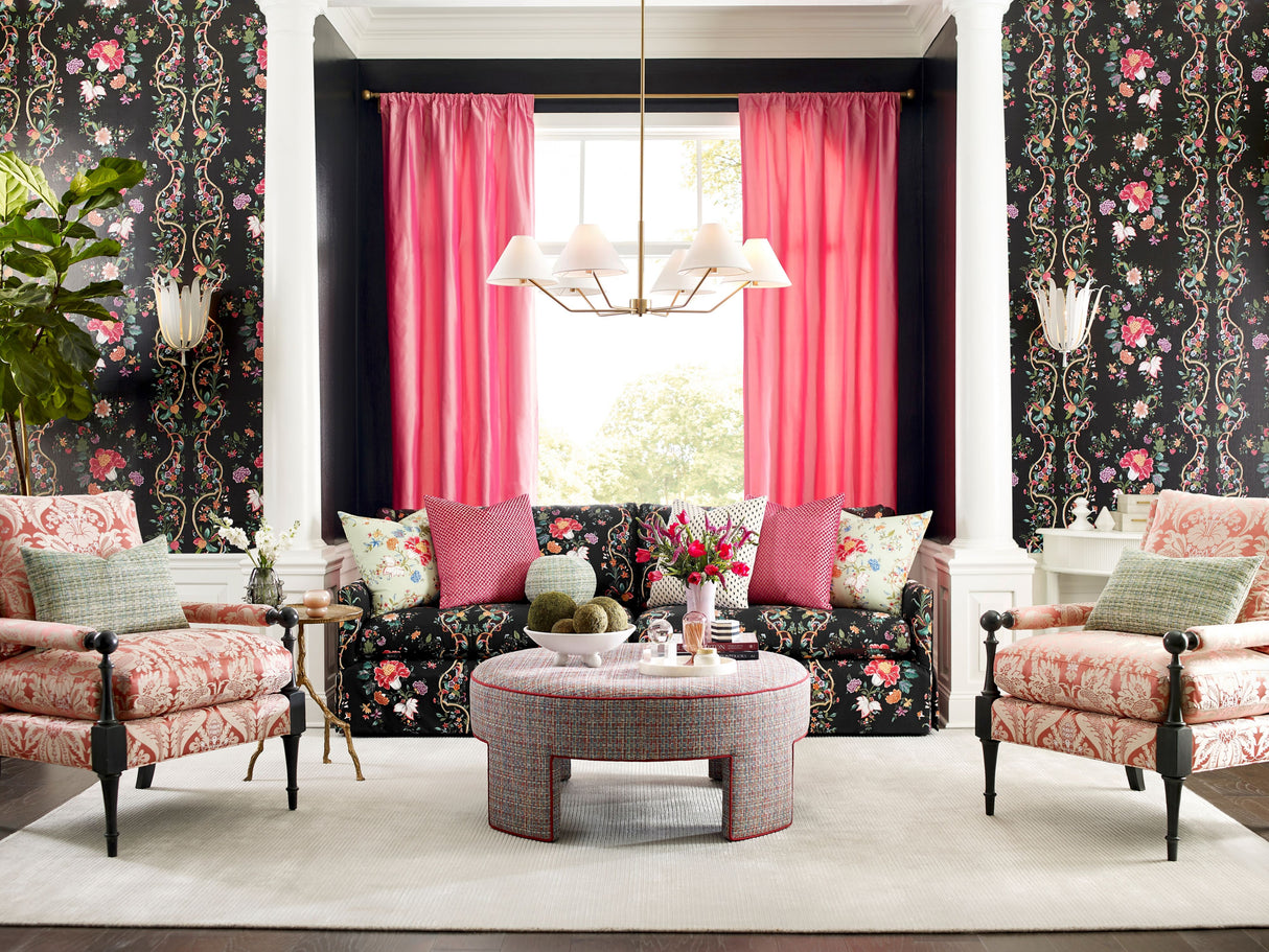 Scalamandre SC 0004WP88566 ONYX RUBY CAMELLIA TRELLIS WALLPAPER - Eade's Wallpaper