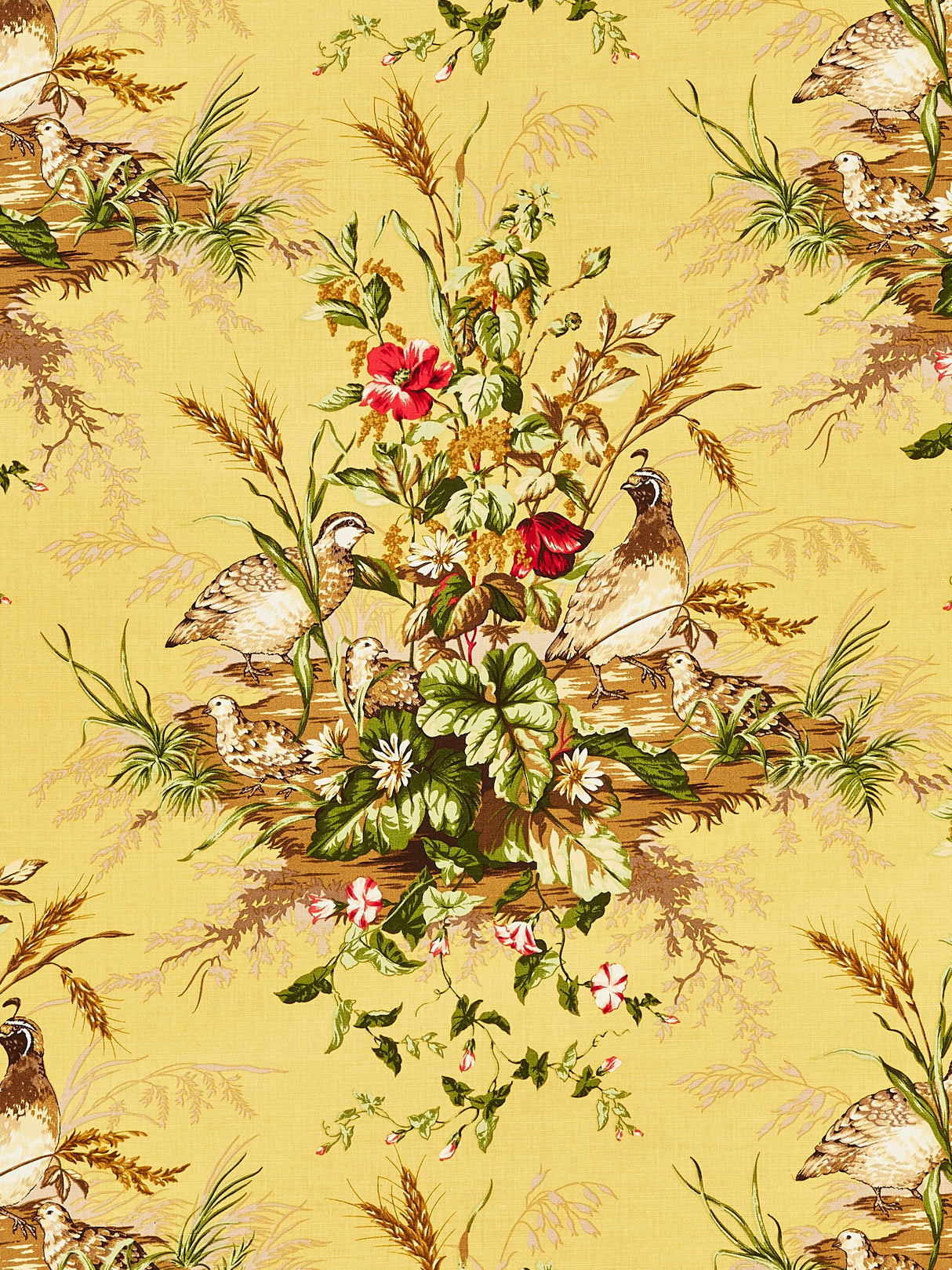 Scalamandre SC 000516310 MULTI ON MUSTARD EDWIN'S COVEY LINEN PRINT Fabric - Eade's Wallpaper
