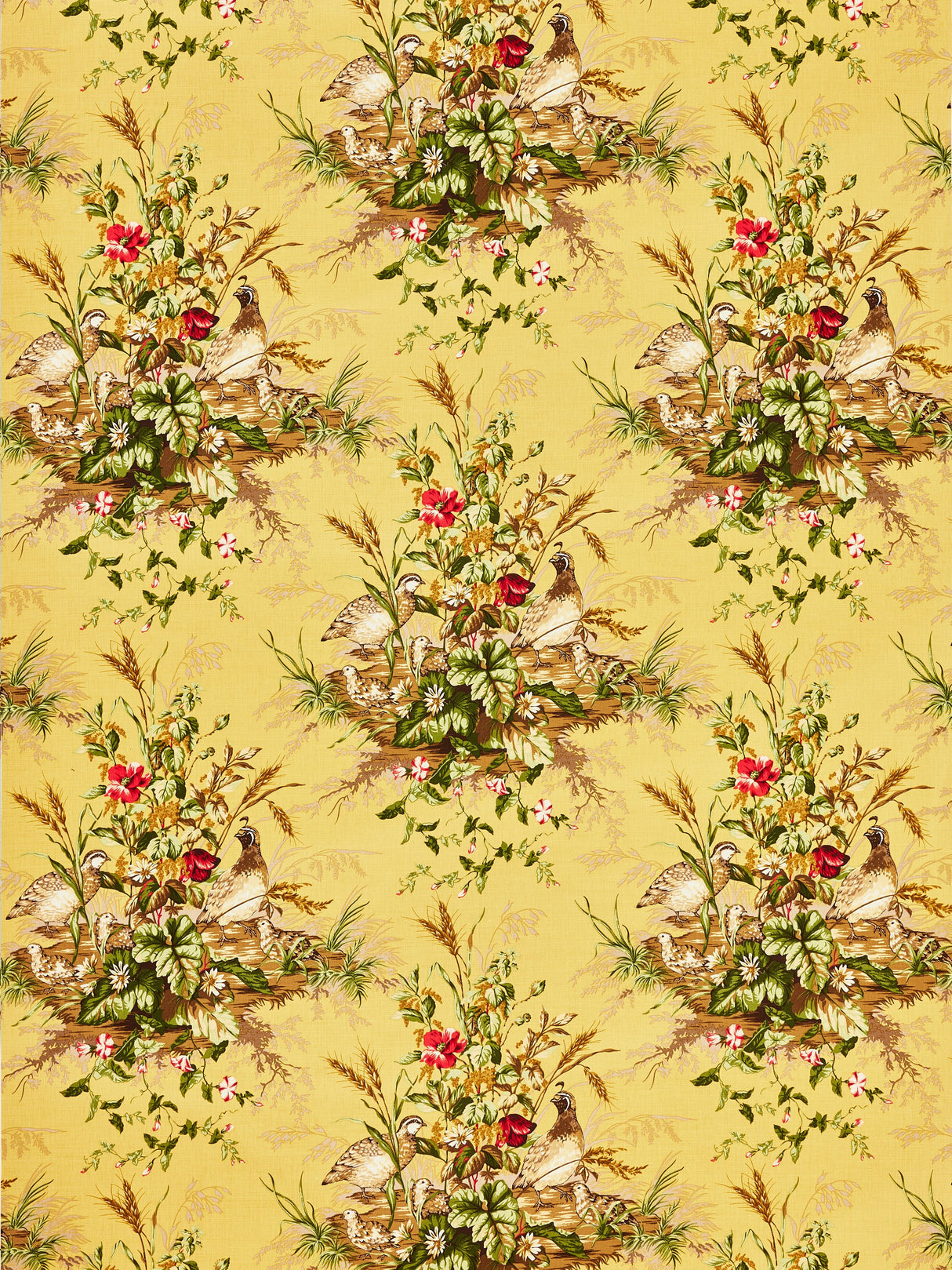 Scalamandre SC 000516310 MULTI ON MUSTARD EDWIN'S COVEY LINEN PRINT Fabric - Eade's Wallpaper