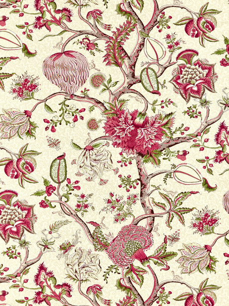 Scalamandre SC 000516430 TURKEY RED ON LIME PONDICHERRY COTTON PRINT Fabric - Eade's Wallpaper