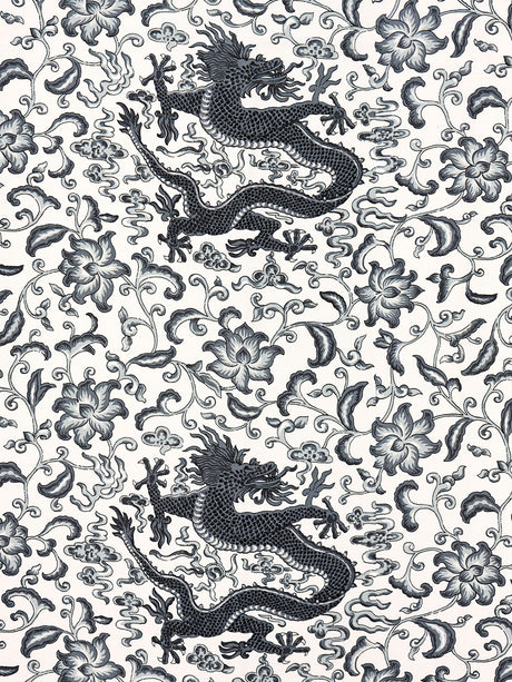 Scalamandre SC 000516558 CHARCOAL CHI'EN DRAGON LINEN PRINT Fabric - Eade's Wallpaper