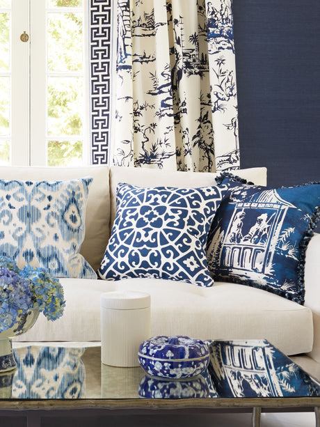 Scalamandre SC 000516559 INDIGO ANSHUN LATTICE Fabric - Eade's Wallpaper