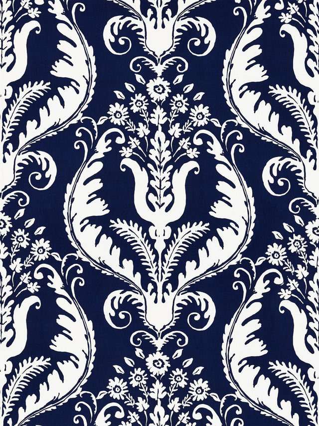 Scalamandre SC 000516597 NAVY PRIMAVERA LINEN PRINT Fabric - Eade's Wallpaper