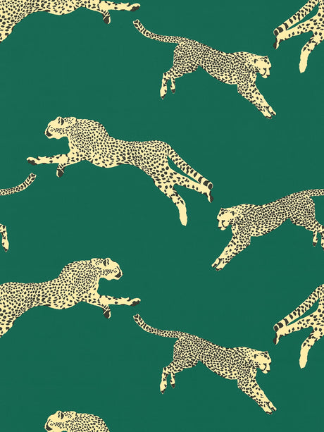 Scalamandre SC 000516634 EVERGREEN LEAPING CHEETAH COTTON PRINT Fabric - Eade's Wallpaper