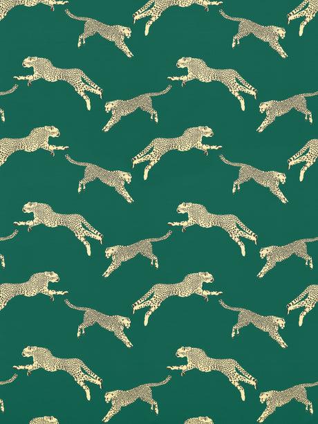 Scalamandre SC 000516634 EVERGREEN LEAPING CHEETAH COTTON PRINT Fabric - Eade's Wallpaper