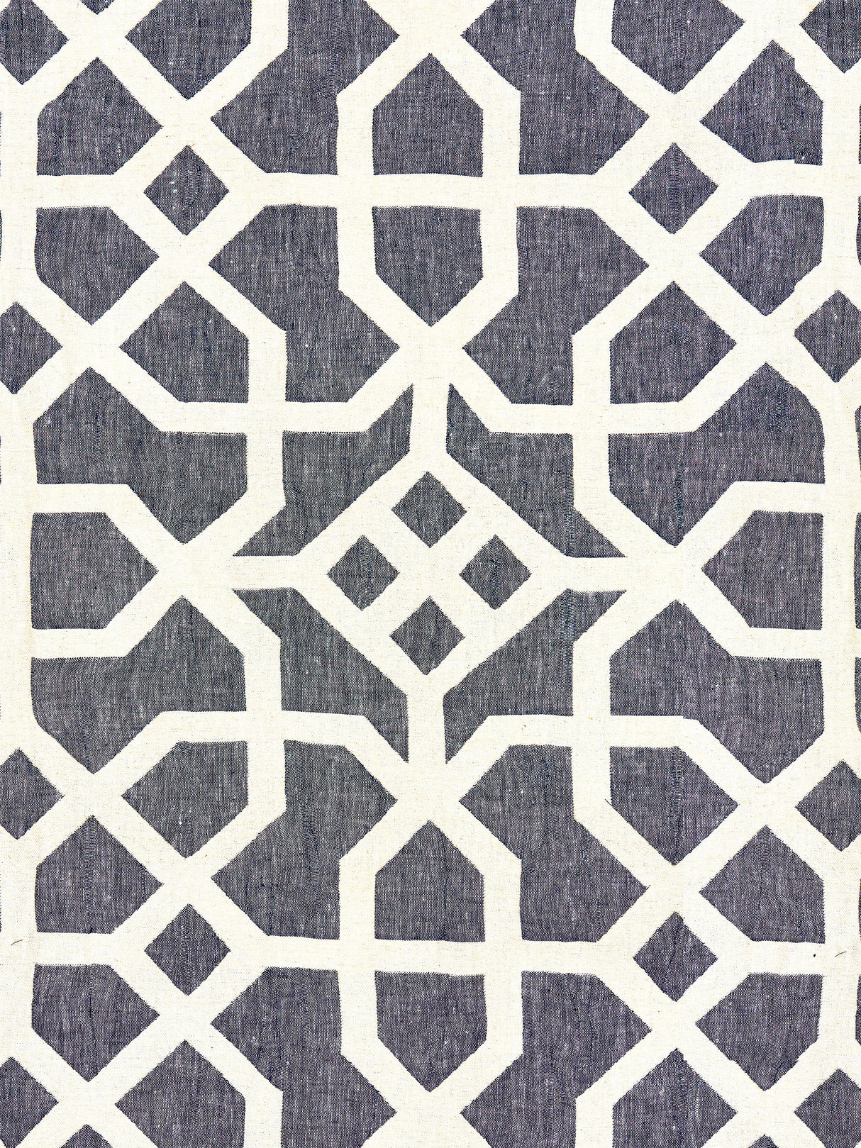 Scalamandre SC 000527149 INDIGO & GREIGE LINEN LATTICE Fabric - Eade's Wallpaper