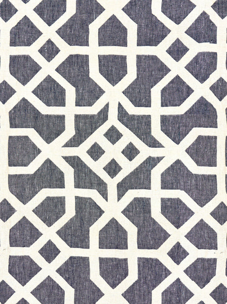 Scalamandre SC 000527149 INDIGO & GREIGE LINEN LATTICE Fabric - Eade's Wallpaper