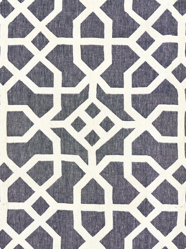 Scalamandre SC 000527149 INDIGO & GREIGE LINEN LATTICE Fabric - Eade's Wallpaper