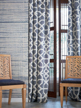 Scalamandre SC 000527149 INDIGO & GREIGE LINEN LATTICE Fabric - Eade's Wallpaper