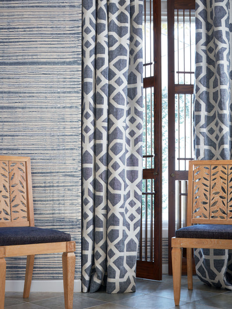 Scalamandre SC 000527149 INDIGO & GREIGE LINEN LATTICE Fabric - Eade's Wallpaper