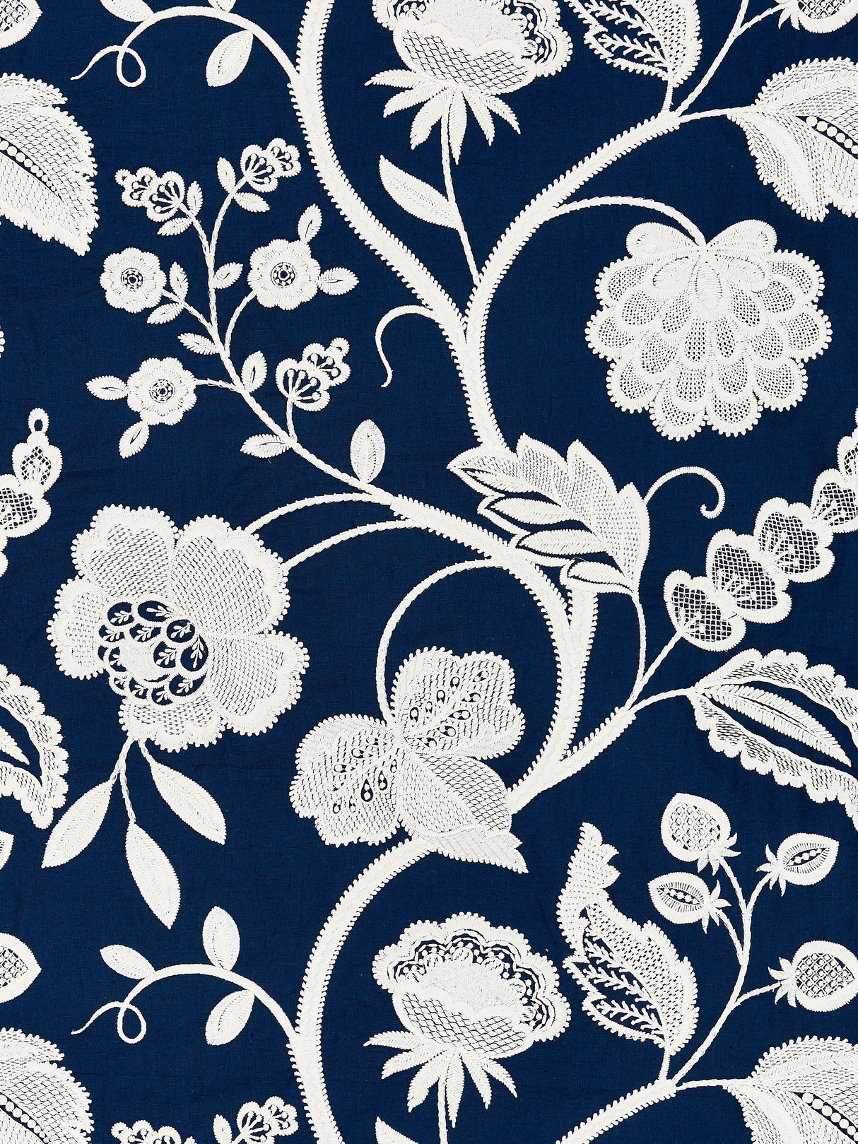 Scalamandre SC 000527151 NAVY KENSINGTON EMBROIDERY Fabric - Eade's Wallpaper